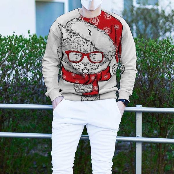 Men's Christmas 3D printed long-sleeved hoodless sweater Santa Claus cool milk cat pattern clothing, White;black
Men's Christmas 3D printed long-sleeved hoodless sweater Santa Claus cool milk cat pattern clothing, White;black