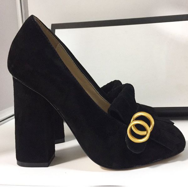 classic mid heeled boat shoe suede designer shoes leather thick heel high heels 100% cowhide tassels round head metal button women dress sho, Black
classic mid heeled boat shoe suede designer shoes leather thick heel high heels 100% cowhide tassels round head metal button women dress sho, Black