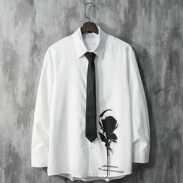 men's casual shirts tie white shirt long-sleeved korean-style loose ruffle handsome youth ice silk drape autumn clothing, White;black
men's casual shirts tie white shirt long-sleeved korean-style loose ruffle handsome youth ice silk drape autumn clothing, White;black