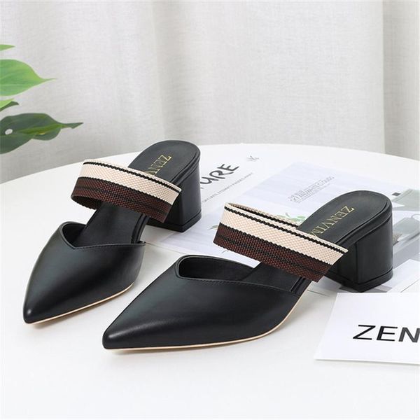 women's shoes slippers summer style european and american pointed shallow mouth thick high heel sandals, Black
women's shoes slippers summer style european and american pointed shallow mouth thick high heel sandals, Black