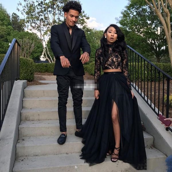 african long sleeves lace mermaid two piece black prom dresses with a-line tulle side split evening party gowns
african long sleeves lace mermaid two piece black prom dresses with a-line tulle side split evening party gowns