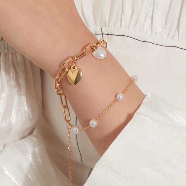 link, chain punk hip hop pearl bracelet boho retro geometric heart pendant fashion female jewelry gifts, Black
link, chain punk hip hop pearl bracelet boho retro geometric heart pendant fashion female jewelry gifts, Black