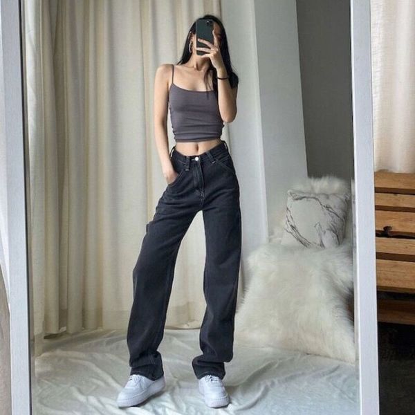 black spring high waist loose pants, Blue