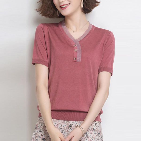 women's t-shirt summer casual slim knitwear tees large size female 2021 fashion patchwork v-neck short sleeve knitted women, White
women's t-shirt summer casual slim knitwear tees large size female 2021 fashion patchwork v-neck short sleeve knitted women, White