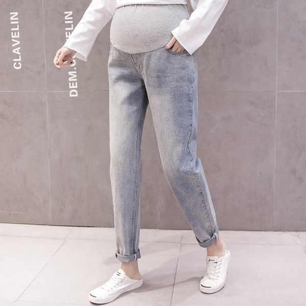 5085# washed light blue denim maternity harem pants elastic waist belly straight clothes for pregnant women pregnancy wear bottoms, White
5085# washed light blue denim maternity harem pants elastic waist belly straight clothes for pregnant women pregnancy wear bottoms, White