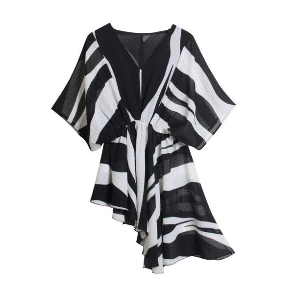 women's blouses & shirts xfpv 2021 spring autumn fashion casual bat sleeve chiffon shirt irregular v-neck striped bottom sj318, White 
women's blouses & shirts xfpv 2021 spring autumn fashion casual bat sleeve chiffon shirt irregular v-neck striped bottom sj318, White