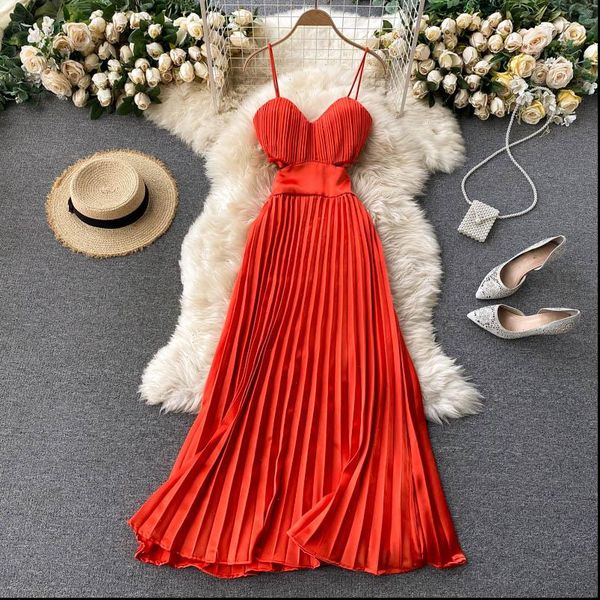 womens dresses red yellow black spaghetti strap dress women elegant hollow out high waist pleated vestidos female party robe, Black;gray
womens dresses red yellow black spaghetti strap dress women elegant hollow out high waist pleated vestidos female party robe, Black;gray