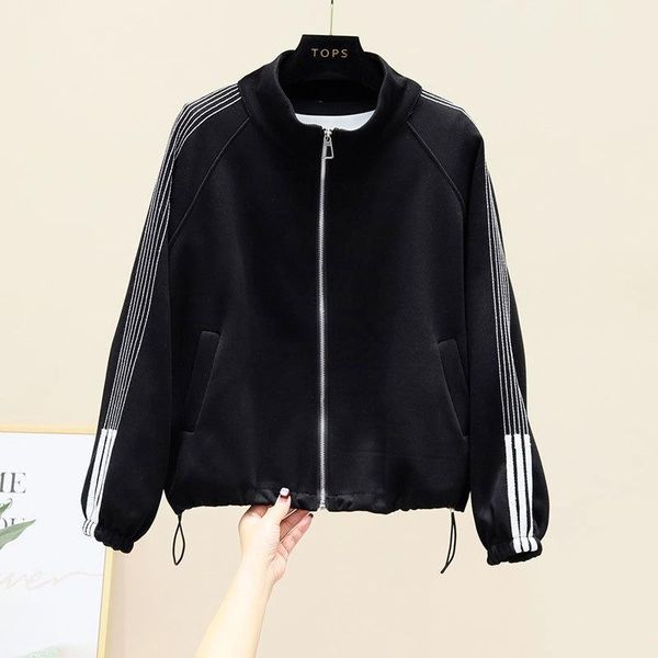 women's jackets 2021 autumn fashion korean style long-sleeved striped sports wind age-reducing jacket sweater, Black;brown
women's jackets 2021 autumn fashion korean style long-sleeved striped sports wind age-reducing jacket sweater, Black;brown
