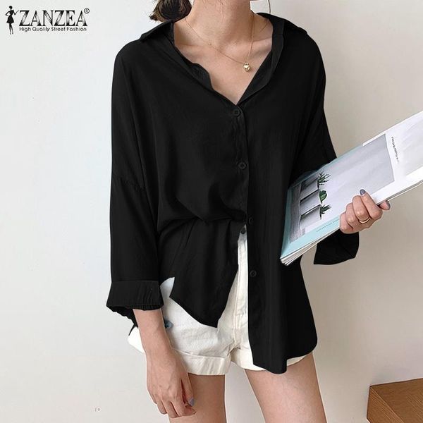 women's blouses & shirts zanzea 2021 fashion lapel spring long sleeve blusa female button down tunic oversize casual solid chemise, White
