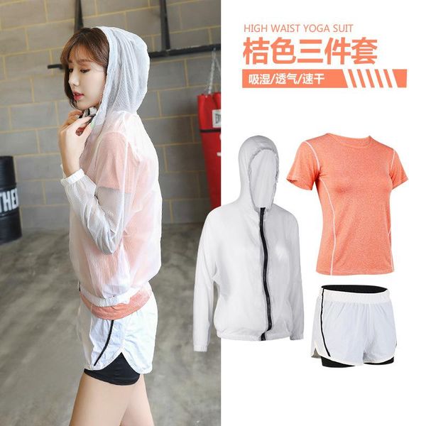yoga suit women's summer korean quick drying short sleeve running outdoor fitness mountaineering three piece set gym clothing, White;black
yoga suit women's summer korean quick drying short sleeve running outdoor fitness mountaineering three piece set gym clothing, White;black
