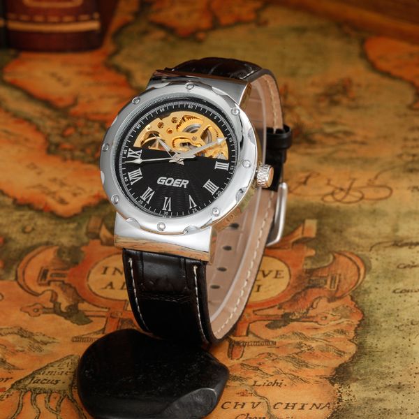goer fashion fan-shaped large dial men's roman hollow out automatic mechanical watch belt men's watch, Slivery;brown
goer fashion fan-shaped large dial men's roman hollow out automatic mechanical watch belt men's watch, Slivery;brown