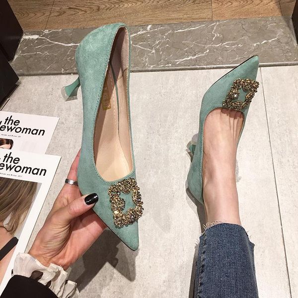 dress shoes thin high heels women crystal buckle pointed toe pumps elegant flock summer office work stiletto heel, Black
dress shoes thin high heels women crystal buckle pointed toe pumps elegant flock summer office work stiletto heel, Black