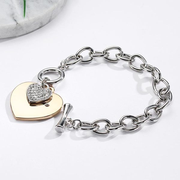 link, chain big double heart gold silver crystal charms bracelet for women mother lover gifts 2021 fashion jewelry, Black
link, chain big double heart gold silver crystal charms bracelet for women mother lover gifts 2021 fashion jewelry, Black