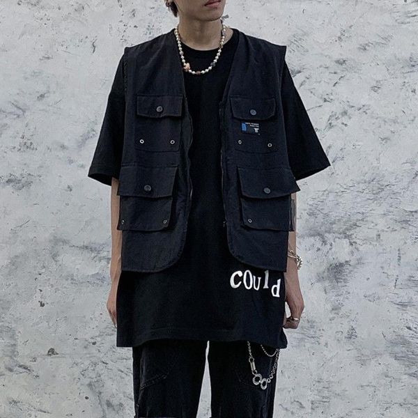 men's vests autumn multi-pocket vest fashion cotton casual men streetwear wild loose hip-hop korean black mens m-xl, Black;white
men's vests autumn multi-pocket vest fashion cotton casual men streetwear wild loose hip-hop korean black mens m-xl, Black;white