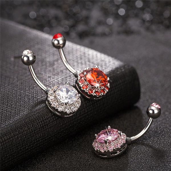 316l stainless steel navel rings 2 zircon colorful belly button ring fashion body jewelry rose gold sliver, Silver