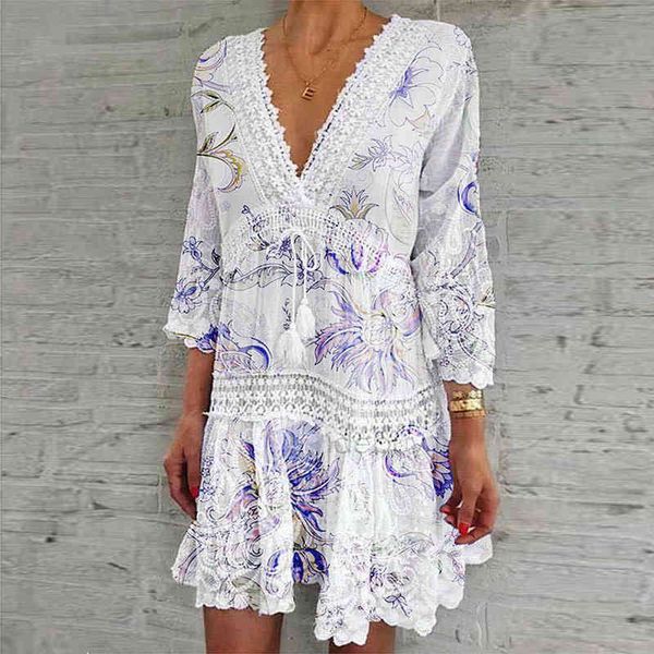 casual dresses women plus size floral print bohemia tassel three quarter sleeved white mini a-line spring sweet loose y5ds, Black;gray
casual dresses women plus size floral print bohemia tassel three quarter sleeved white mini a-line spring sweet loose y5ds, Black;gray