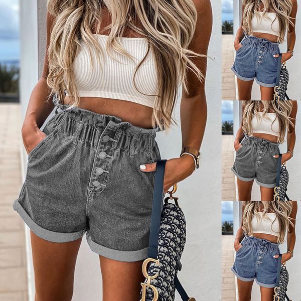 short thin bud high waist denim ladies bent button regular short shorts, White;black
short thin bud high waist denim ladies bent button regular short shorts, White;black