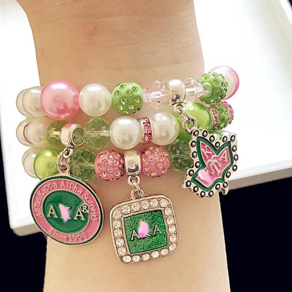 beaded, strands hand made greek letter sorority pink greenh and white pearl detal charm bracelet jewelry women's fashion accessor, Black
beaded, strands hand made greek letter sorority pink greenh and white pearl detal charm bracelet jewelry women's fashion accessor, Black