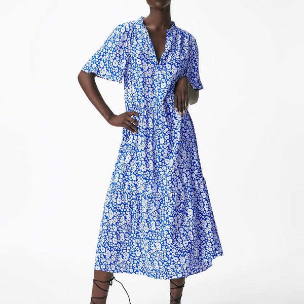 za dress summer blue small floral fashion elegant women casual chic youth office street women dress 210601, Black;gray
za dress summer blue small floral fashion elegant women casual chic youth office street women dress 210601, Black;gray