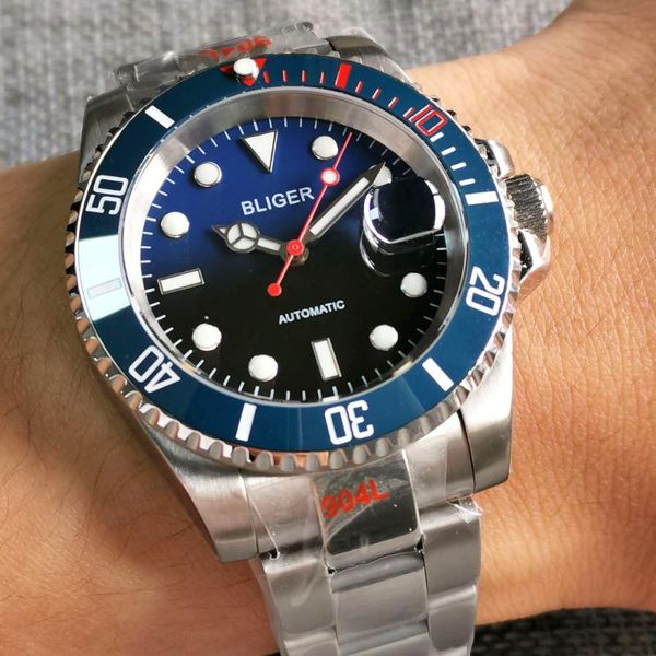 wristwatches bliger 40mm men's watch japan nh35/miyota 8215 automatic movement black blue dial date cyclops sapphire 904l strap red sec, Slivery;brown
wristwatches bliger 40mm men's watch japan nh35/miyota 8215 automatic movement black blue dial date cyclops sapphire 904l strap red sec, Slivery;brown