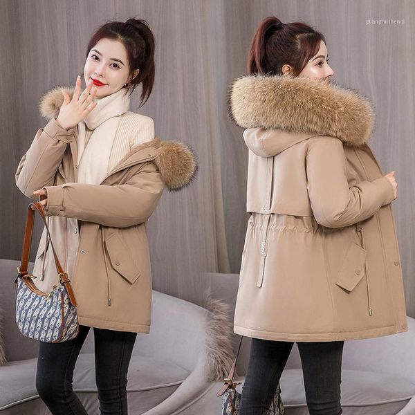women's down & parkas thickened jacket big wool collar 2021 winter korean waist trimming leisure parker cotton, Black
women's down & parkas thickened jacket big wool collar 2021 winter korean waist trimming leisure parker cotton, Black