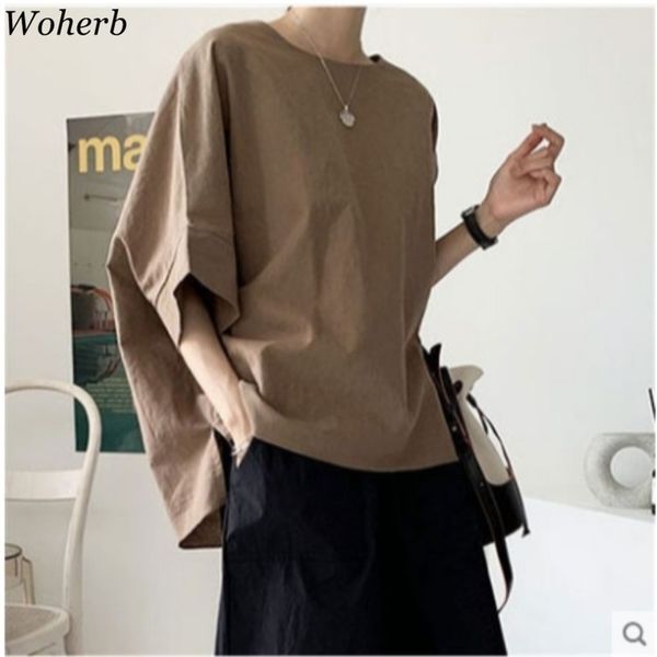 women summer tunic blouse loose oversized round neck short sleeve office lady shirts casual minimalist solid blusas femme 210519, White
women summer tunic blouse loose oversized round neck short sleeve office lady shirts casual minimalist solid blusas femme 210519, White