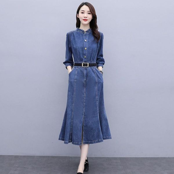 european fashion slim mermaid denim dress women button long jean dresses vintage office spring autumn vestido de mujer casual, Black;gray
european fashion slim mermaid denim dress women button long jean dresses vintage office spring autumn vestido de mujer casual, Black;gray