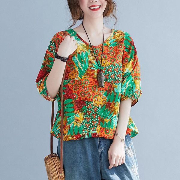 women's t-shirt women summer cotton linen casual t-shirts 2021 vintage style v-neck print loose female half sleeve tees s3803, White
women's t-shirt women summer cotton linen casual t-shirts 2021 vintage style v-neck print loose female half sleeve tees s3803, White
