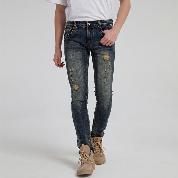 men's jeans european american street fashion men destroyed slim ripped embroidery designer vintage denim pants, Blue
men's jeans european american street fashion men destroyed slim ripped embroidery designer vintage denim pants, Blue