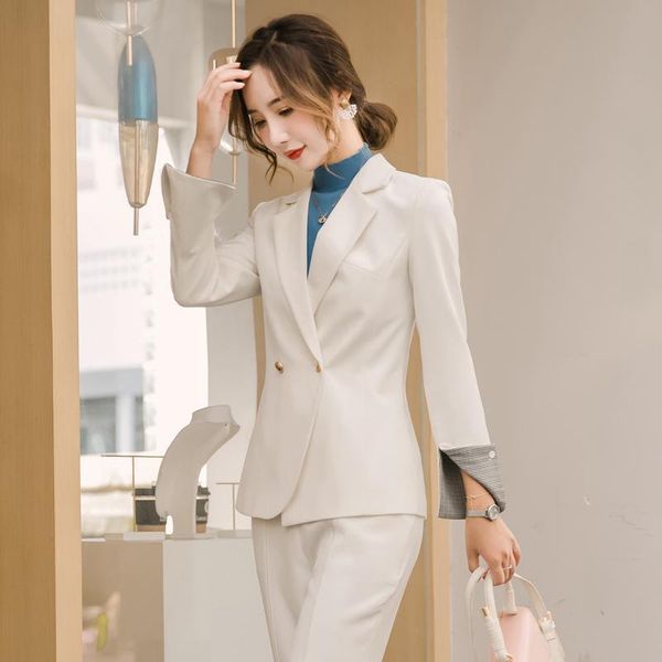 women's suits 2021 autumn and winter slim solid color double-breasted professional wear wild trousers two-piece suit two piece pants, White
women's suits 2021 autumn and winter slim solid color double-breasted professional wear wild trousers two-piece suit two piece pants, White