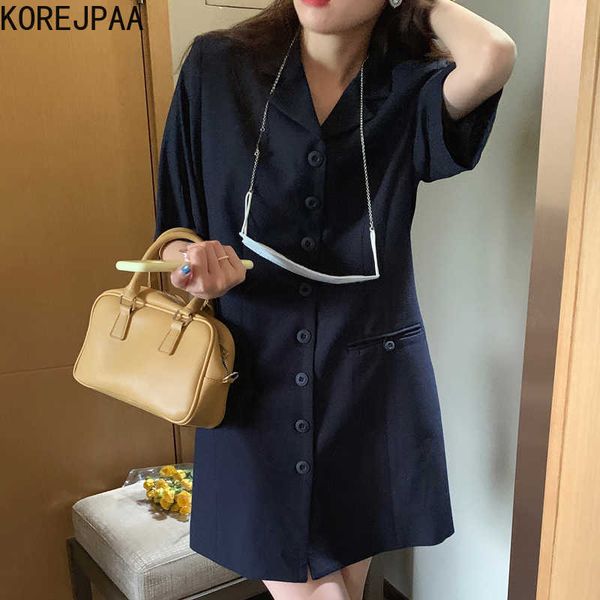 korejpaa women dress summer korean chic ladies retro temperament lapel single-breasted loose short-sleeved suit vestidos 210526, Black;gray
korejpaa women dress summer korean chic ladies retro temperament lapel single-breasted loose short-sleeved suit vestidos 210526, Black;gray
