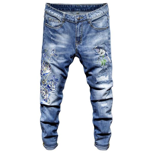 spring autumn 2021 fashion men's ripped embroidered flower jeans korean slim pants social guy teenagers students pencil, Blue
spring autumn 2021 fashion men's ripped embroidered flower jeans korean slim pants social guy teenagers students pencil, Blue