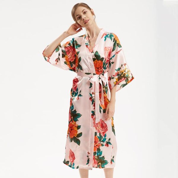 women's sleepwear satin female kimono gown silky bride bridesmaid wedding robe nightdress large size print flower intimate lingerie, Black;red 
women's sleepwear satin female kimono gown silky bride bridesmaid wedding robe nightdress large size print flower intimate lingerie, Black;red