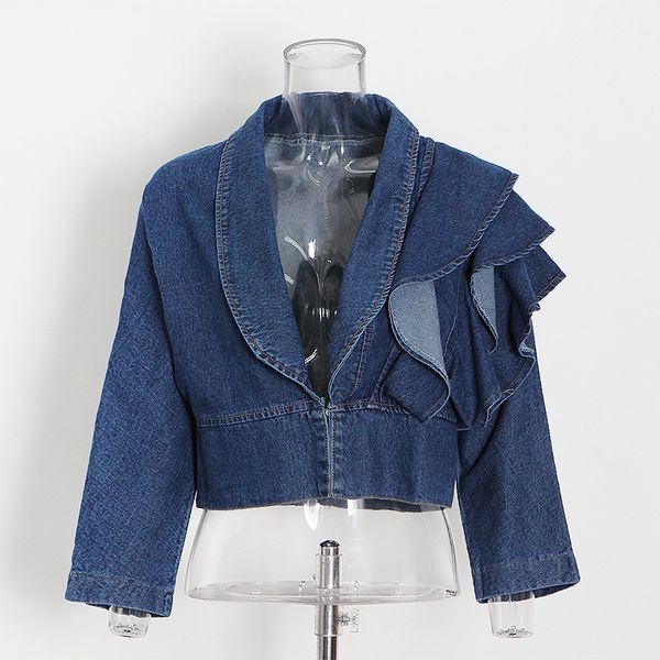 Denim female 2021 spring retro with cleavage v solid color Wild personality Stitch frilly short casual jacket top, Black;brown
Denim female 2021 spring retro with cleavage v solid color Wild personality Stitch frilly short casual jacket top, Black;brown