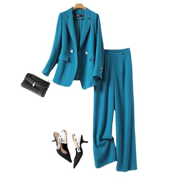 women's two piece pants high qualkity women blue blazer sets long sleeve coat straight leg ol suits female set, White
women's two piece pants high qualkity women blue blazer sets long sleeve coat straight leg ol suits female set, White