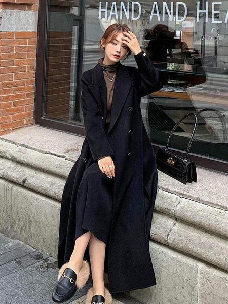 women's wool & blends 2021 autumn and winter high-end double breasted double-sided cashmere coat medium long style thin, Black
women's wool & blends 2021 autumn and winter high-end double breasted double-sided cashmere coat medium long style thin, Black