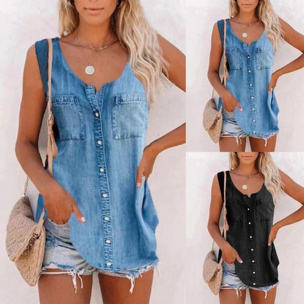 women's t-shirt trendy fashion sleeveless single-breasted denim vest streetwear buttons for daily life, White
women's t-shirt trendy fashion sleeveless single-breasted denim vest streetwear buttons for daily life, White