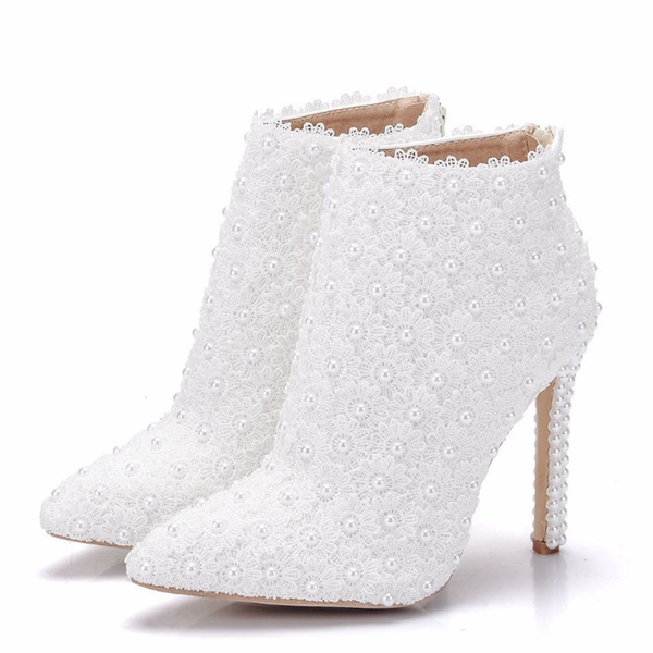 boots leather women high heel ankle pointed toe pearl lace wedding shoes spring autumn white short, Black
boots leather women high heel ankle pointed toe pearl lace wedding shoes spring autumn white short, Black