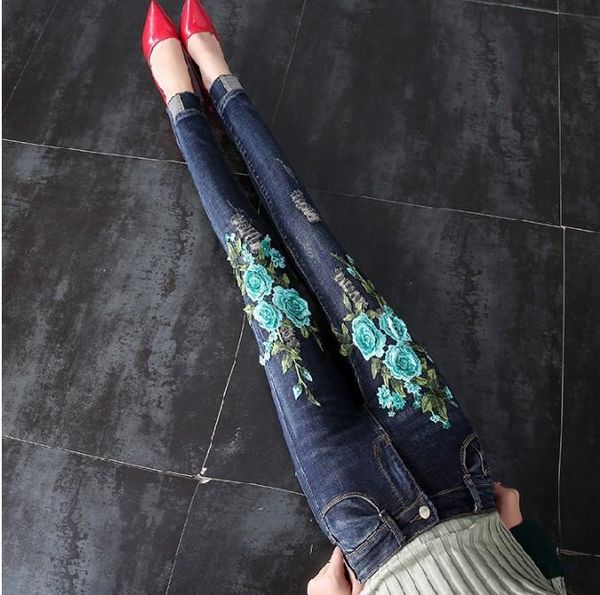 fashion women's mid-waist blue jeans trousers spring and autumn green flower embroidered holes denim pants pencil
fashion women's mid-waist blue jeans trousers spring and autumn green flower embroidered holes denim pants pencil
