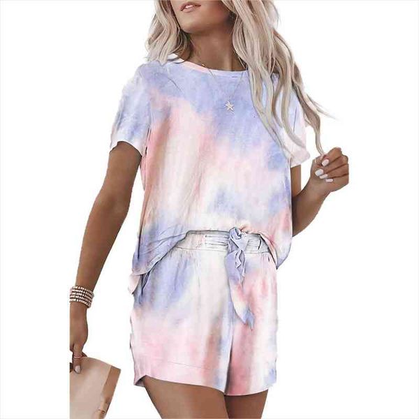2pieces women casual loose tie dye clothing sets lady short sleeve high waist shorts sportwear homewear sets, White
2pieces women casual loose tie dye clothing sets lady short sleeve high waist shorts sportwear homewear sets, White