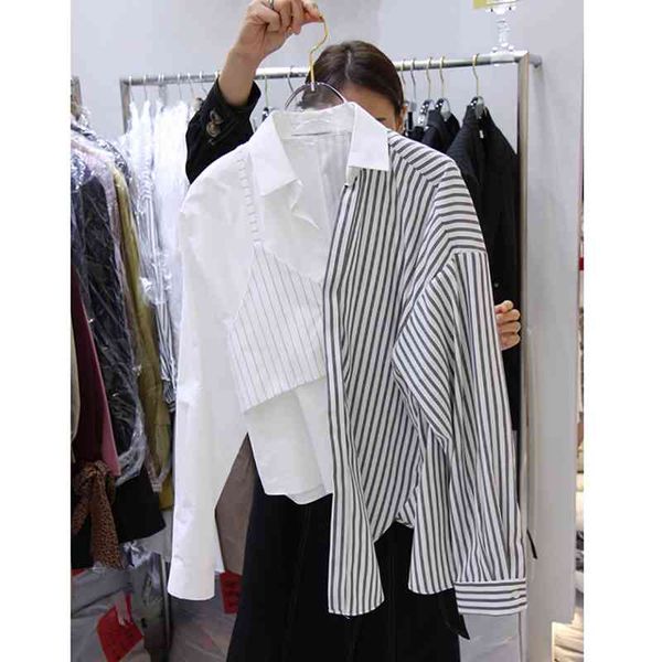 spring new turn down collar shirt irregular stripe patchwork full blouse womens 210421, White
spring new turn down collar shirt irregular stripe patchwork full blouse womens 210421, White