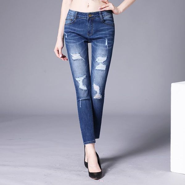 women's jeans spring 2021 european and american mid-rise whitewashed personalized hole pencil pants long, Blue
women's jeans spring 2021 european and american mid-rise whitewashed personalized hole pencil pants long, Blue
