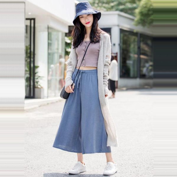 women's pants & capris women summer wide leg arrival 2021 elastic waist loose elegant ankle-length pant womens casual female, Black;white
women's pants & capris women summer wide leg arrival 2021 elastic waist loose elegant ankle-length pant womens casual female, Black;white