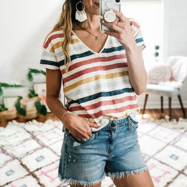 T-shirt T-shirt Short sleeve 2021 summer new stripe contrast V-neck top female lt023, White
T-shirt T-shirt Short sleeve 2021 summer new stripe contrast V-neck top female lt023, White