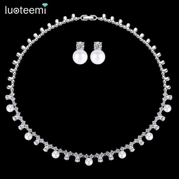 earrings & necklace luoteemi elegant jewelry set for women white gold color stud choker imitation pearl zircon wedding accessories, Silver
earrings & necklace luoteemi elegant jewelry set for women white gold color stud choker imitation pearl zircon wedding accessories, Silver