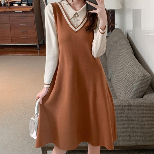 casual dresses autumn dress women's knitted color matching fake two women high waist long maxi button up sweet vestidos, Black;gray
casual dresses autumn dress women's knitted color matching fake two women high waist long maxi button up sweet vestidos, Black;gray