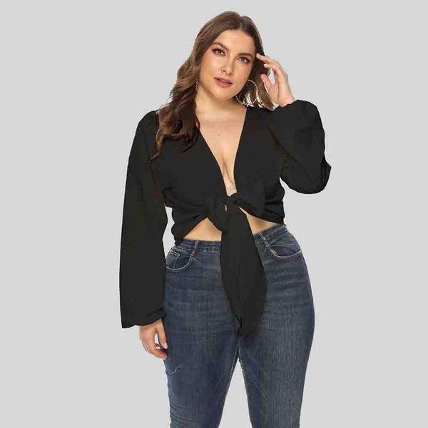 women's blouses & shirts deep v neck fashion woman 2021 plus size summer short shirt tie front bow long sleeve crop female clothing, White
women's blouses & shirts deep v neck fashion woman 2021 plus size summer short shirt tie front bow long sleeve crop female clothing, White