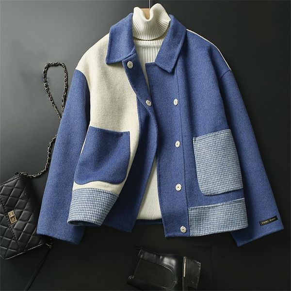 women's wool & blends autumn winter loose plaid 100%woolen coat short double-sided cashmere women 2021 modis casaco feminino, Black
women's wool & blends autumn winter loose plaid 100%woolen coat short double-sided cashmere women 2021 modis casaco feminino, Black