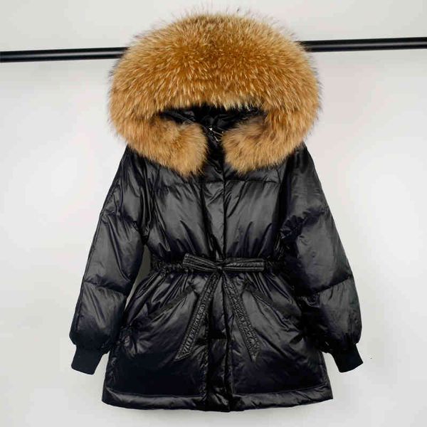 women's down & parkas winter white duck jacket huge natural raccoon fur hooded puffer coat female office lady adjustable waist fcvp, Black
women's down & parkas winter white duck jacket huge natural raccoon fur hooded puffer coat female office lady adjustable waist fcvp, Black