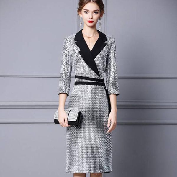 casual dresses 2021 early autumn dress fashion design sequins luxury women office lady, Black;gray
casual dresses 2021 early autumn dress fashion design sequins luxury women office lady, Black;gray